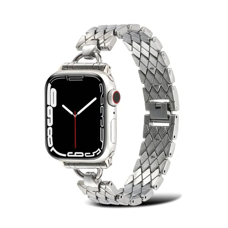 سوار ساعة معدني بشكل معين على شكل حرف D لسلسلة Apple Watch، 7 مقاس 45مم / 6&SE&5&4 مقاس 44مم / 3&2&1 مقاس 42مم، 7 مقاس 41مم / 6&SE&5&4 مقاس 40مم / 3&2&1 مقاس 38مم