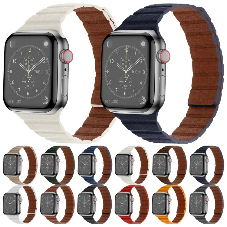 سوار ساعة من الجلد المغناطيسي القوي لسلسلة Apple Watch، 7 مقاس 41مم / 6&SE&5&4 مقاس 40مم / 3&2&1 مقاس 38مم، 7 مقاس 45مم / 6&SE&5&4 مقاس 44مم / 3&2&1 مقاس 42مم
