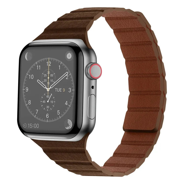 سوار ساعة من الجلد المغناطيسي القوي لسلسلة Apple Watch، 7 مقاس 41مم / 6&SE&5&4 مقاس 40مم / 3&2&1 مقاس 38مم، 7 مقاس 45مم / 6&SE&5&4 مقاس 44مم / 3&2&1 مقاس 42مم