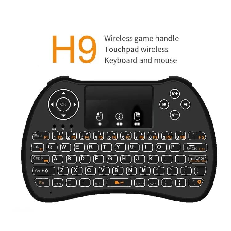 لوحة مفاتيح i9 2.4GHz لاسلكية صغيرة Air Mouse QWERTY مع إضاءة خلفية بيضاء ولوحة لمس للكمبيوتر والتلفاز، مع إضاءة خلفية بيضاء