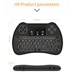 لوحة مفاتيح i9 2.4GHz لاسلكية صغيرة Air Mouse QWERTY مع إضاءة خلفية بيضاء ولوحة لمس للكمبيوتر والتلفاز، مع إضاءة خلفية بيضاء