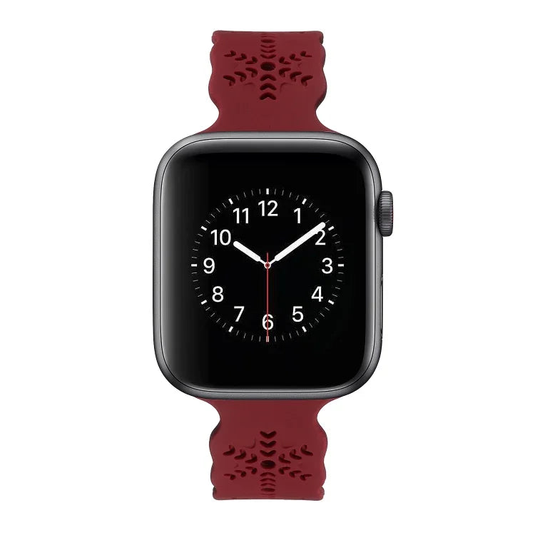 سوار ساعة من السيليكون بنقشة ندفة الثلج لسلسلة Apple Watch، 7 مقاس 41مم / 6&SE&5&4 مقاس 40مم / 3&2&1 مقاس 38مم، 7 مقاس 45مم / 6&SE&5&4 مقاس 44مم / 3&2&1 مقاس 42مم