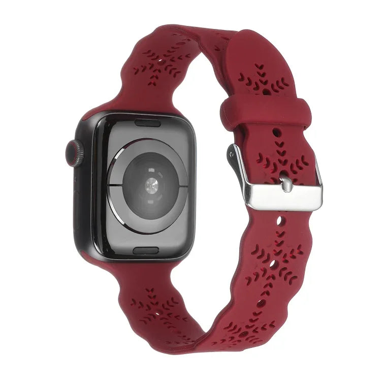 سوار ساعة من السيليكون بنقشة ندفة الثلج لسلسلة Apple Watch، 7 مقاس 41مم / 6&SE&5&4 مقاس 40مم / 3&2&1 مقاس 38مم، 7 مقاس 45مم / 6&SE&5&4 مقاس 44مم / 3&2&1 مقاس 42مم