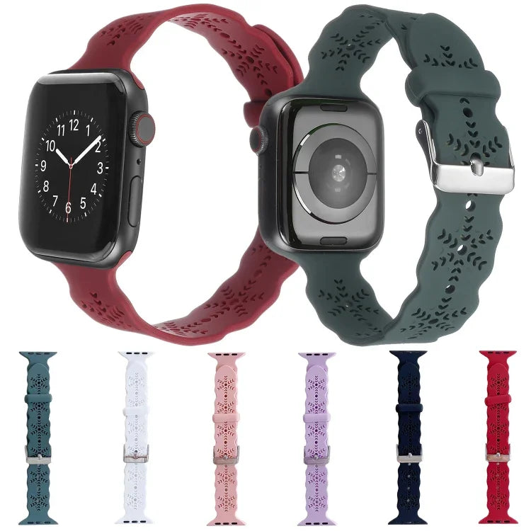 سوار ساعة من السيليكون بنقشة ندفة الثلج لسلسلة Apple Watch، 7 مقاس 41مم / 6&SE&5&4 مقاس 40مم / 3&2&1 مقاس 38مم، 7 مقاس 45مم / 6&SE&5&4 مقاس 44مم / 3&2&1 مقاس 42مم