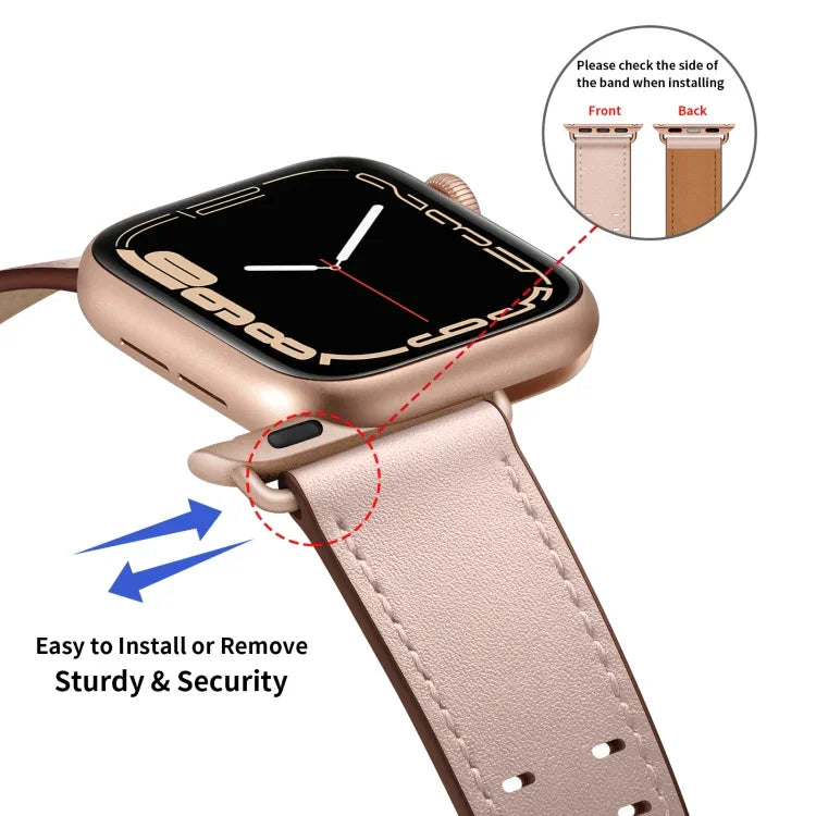 سوار ساعة من الجلد مع إبزيم مزدوج لسلسلة Apple Watch، 7 مقاس 41مم / 6&SE&5&4 مقاس 40مم / 3&2&1 مقاس 38مم، 7 مقاس 45مم / 6&SE&5&4 مقاس 44مم / 3&2&1 مقاس 42مم