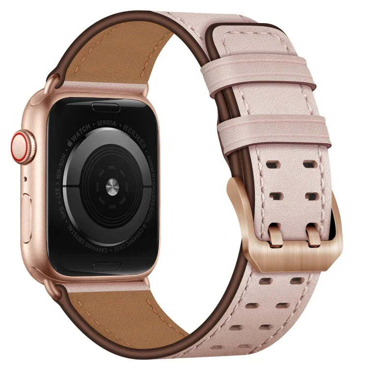 سوار ساعة من الجلد مع إبزيم مزدوج لسلسلة Apple Watch، 7 مقاس 41مم / 6&SE&5&4 مقاس 40مم / 3&2&1 مقاس 38مم، 7 مقاس 45مم / 6&SE&5&4 مقاس 44مم / 3&2&1 مقاس 42مم