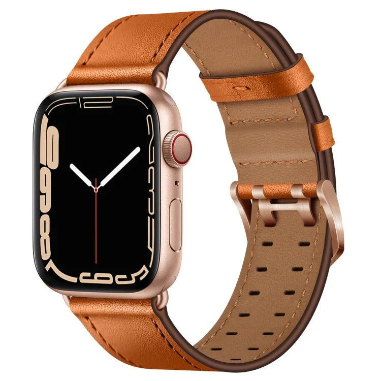 سوار ساعة من الجلد مع إبزيم مزدوج لسلسلة Apple Watch، 7 مقاس 41مم / 6&SE&5&4 مقاس 40مم / 3&2&1 مقاس 38مم، 7 مقاس 45مم / 6&SE&5&4 مقاس 44مم / 3&2&1 مقاس 42مم