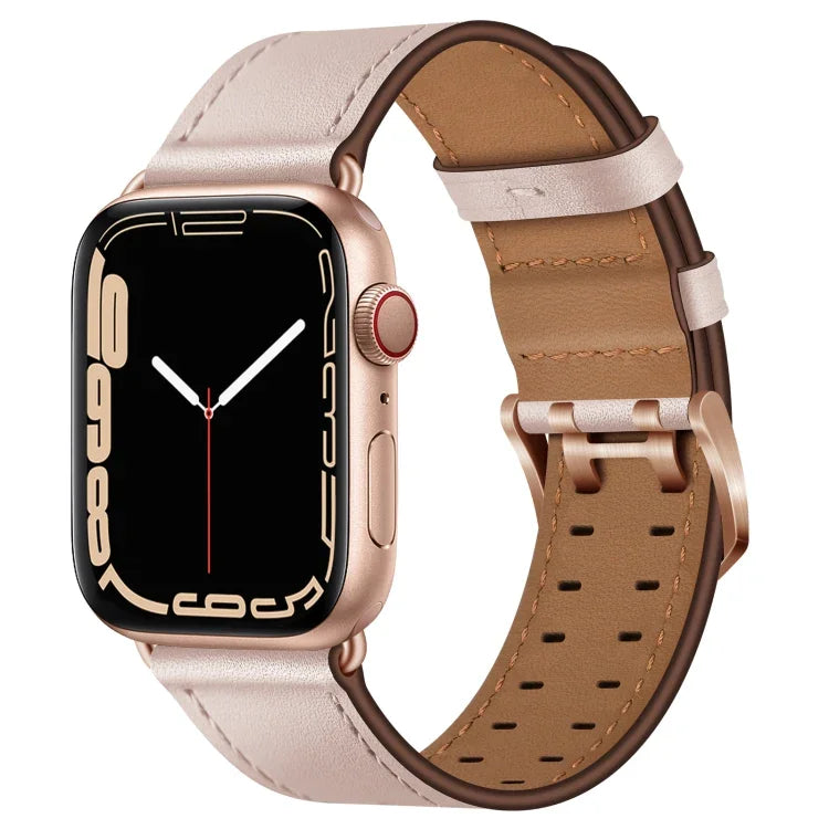 سوار ساعة من الجلد مع إبزيم مزدوج لسلسلة Apple Watch، 7 مقاس 41مم / 6&SE&5&4 مقاس 40مم / 3&2&1 مقاس 38مم، 7 مقاس 45مم / 6&SE&5&4 مقاس 44مم / 3&2&1 مقاس 42مم