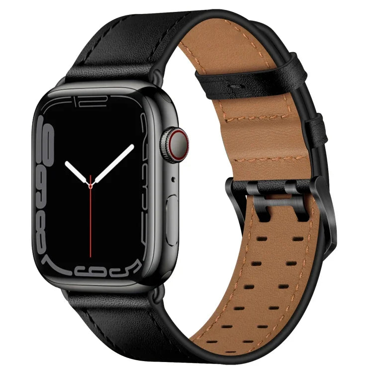 سوار ساعة من الجلد مع إبزيم مزدوج لسلسلة Apple Watch، 7 مقاس 41مم / 6&SE&5&4 مقاس 40مم / 3&2&1 مقاس 38مم، 7 مقاس 45مم / 6&SE&5&4 مقاس 44مم / 3&2&1 مقاس 42مم