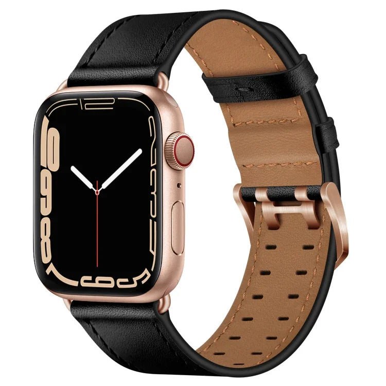 سوار ساعة من الجلد مع إبزيم مزدوج لسلسلة Apple Watch، 7 مقاس 41مم / 6&SE&5&4 مقاس 40مم / 3&2&1 مقاس 38مم، 7 مقاس 45مم / 6&SE&5&4 مقاس 44مم / 3&2&1 مقاس 42مم
