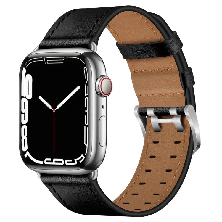 سوار ساعة من الجلد مع إبزيم مزدوج لسلسلة Apple Watch، 7 مقاس 41مم / 6&SE&5&4 مقاس 40مم / 3&2&1 مقاس 38مم، 7 مقاس 45مم / 6&SE&5&4 مقاس 44مم / 3&2&1 مقاس 42مم