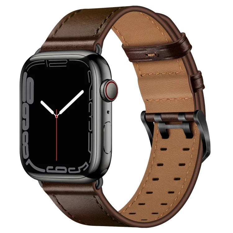 سوار ساعة من الجلد مع إبزيم مزدوج لسلسلة Apple Watch، 7 مقاس 41مم / 6&SE&5&4 مقاس 40مم / 3&2&1 مقاس 38مم، 7 مقاس 45مم / 6&SE&5&4 مقاس 44مم / 3&2&1 مقاس 42مم