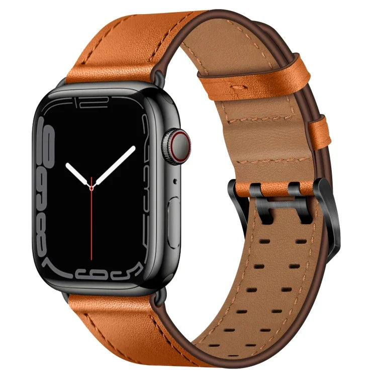 سوار ساعة من الجلد مع إبزيم مزدوج لسلسلة Apple Watch، 7 مقاس 41مم / 6&SE&5&4 مقاس 40مم / 3&2&1 مقاس 38مم، 7 مقاس 45مم / 6&SE&5&4 مقاس 44مم / 3&2&1 مقاس 42مم