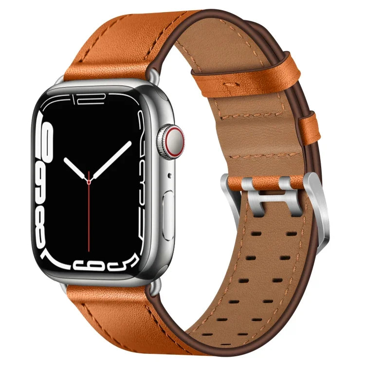 سوار ساعة من الجلد مع إبزيم مزدوج لسلسلة Apple Watch، 7 مقاس 41مم / 6&SE&5&4 مقاس 40مم / 3&2&1 مقاس 38مم، 7 مقاس 45مم / 6&SE&5&4 مقاس 44مم / 3&2&1 مقاس 42مم