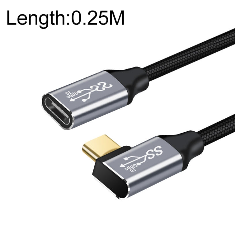 كابل تمديد شحن ونقل بيانات USB-C / Type-C أنثى إلى ذكر بزاوية 90 درجة بسرعة 10Gbps، أطوال 25 سم، 50 سم، 1 م