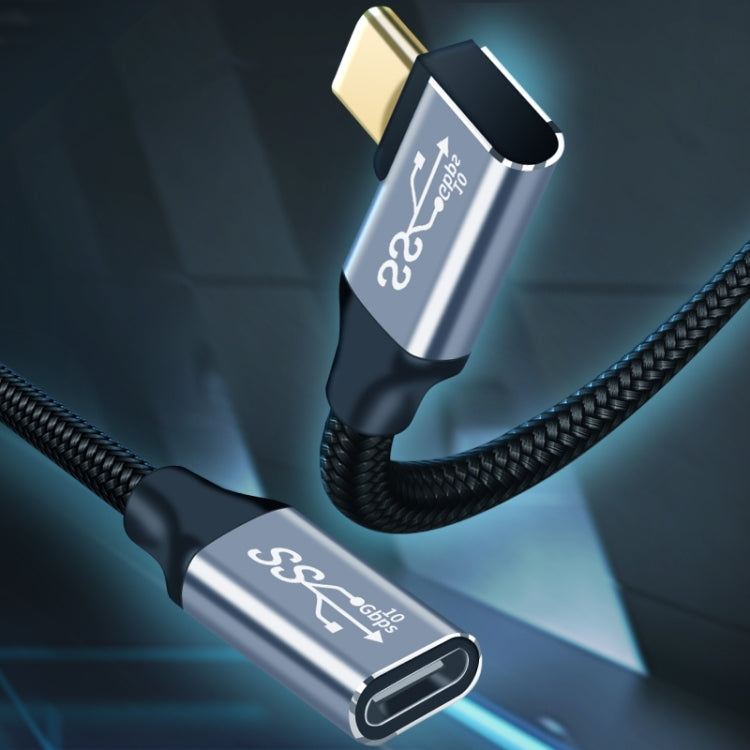 كابل تمديد شحن ونقل بيانات USB-C / Type-C أنثى إلى ذكر بزاوية 90 درجة بسرعة 10Gbps، أطوال 25 سم، 50 سم، 1 م