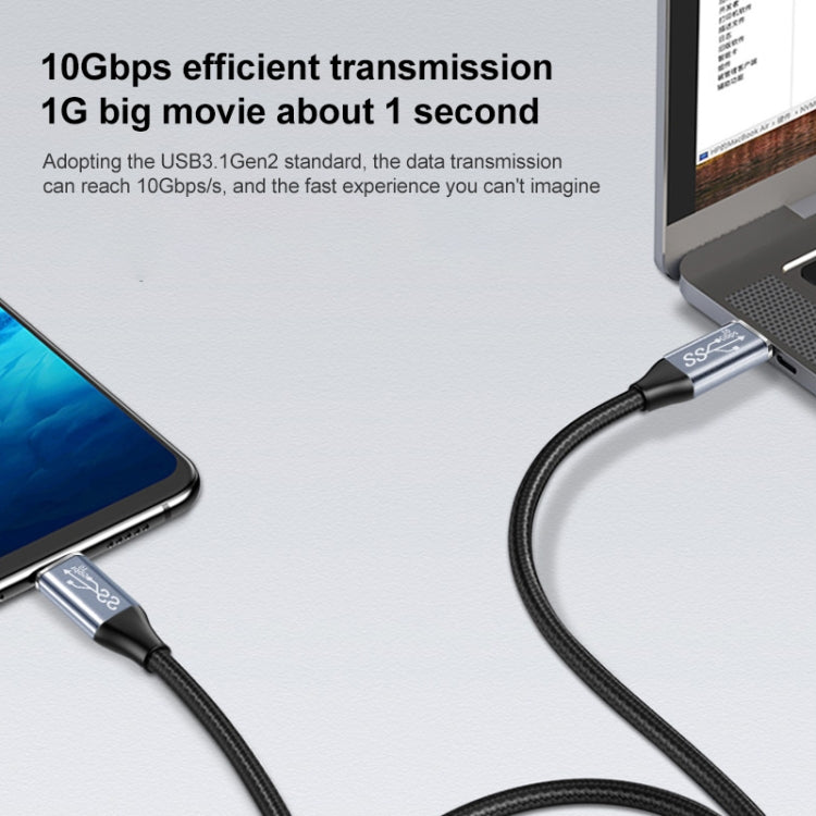 كابل تمديد شحن ونقل بيانات USB-C / Type-C أنثى إلى ذكر بزاوية 90 درجة بسرعة 10Gbps، أطوال 25 سم، 50 سم، 1 م