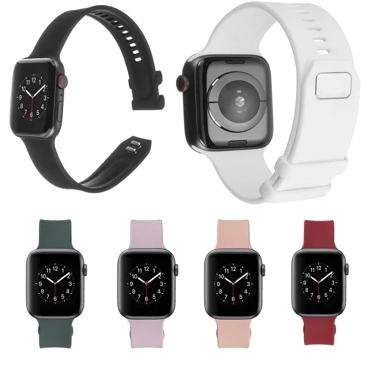 سوار ساعة من السيليكون مع إبزيم مربع لسلسلة Apple Watch، 7 مقاس 41مم / 6&SE&5&4 مقاس 40مم / 3&2&1 مقاس 38مم، 7 مقاس 45مم / 6&SE&5&4 مقاس 44مم / 3&2&1 مقاس 42مم