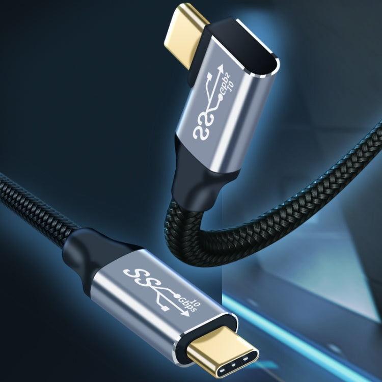 كابل شحن ونقل بيانات USB-C / Type-C ذكر مستقيم إلى ذكر بزاوية 90 درجة بسرعة 10Gbps، أطوال 50 سم، 1 م، 1.5 م، 2 م، 3 م