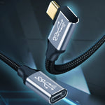 كابل تمديد شحن ونقل بيانات USB-C / Type-C أنثى إلى ذكر بزاوية 90 درجة بسرعة 10Gbps، أطوال 1.5 م، 2 م، 3 م