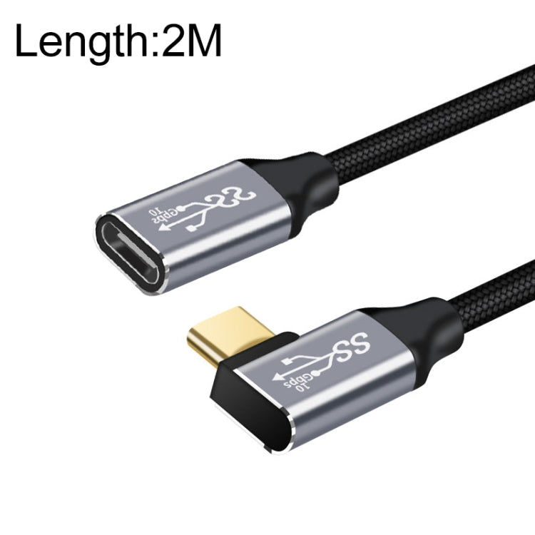 كابل تمديد شحن ونقل بيانات USB-C / Type-C أنثى إلى ذكر بزاوية 90 درجة بسرعة 10Gbps، أطوال 1.5 م، 2 م، 3 م