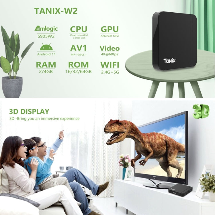 جهاز تلفاز ذكي Tanix W2 بمعالج Amlogic S905 رباعي النواة، 2 جيجابايت + 16 جيجابايت، 2 جيجابايت + 16 جيجابايت مع واي فاي مزدوج وبلوتوث، 4 جيجابايت + 32 جيجابايت مع واي فاي مزدوج وبلوتوث، 4 جيجابايت + 64 جيجابايت مع واي فاي مزدوج وبلوتوث