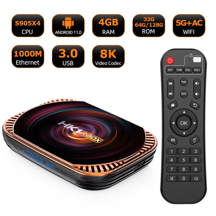 جهاز تلفاز MECOOL HK1RBOX X4 بدقة 4K، أندرويد 11 بمعالج Amlogic S905X4 مع جهاز تحكم عن بعد، 4 جيجابايت + 32 جيجابايت، 4 جيجابايت + 64 جيجابايت، 4 جيجابايت + 128 جيجابايت