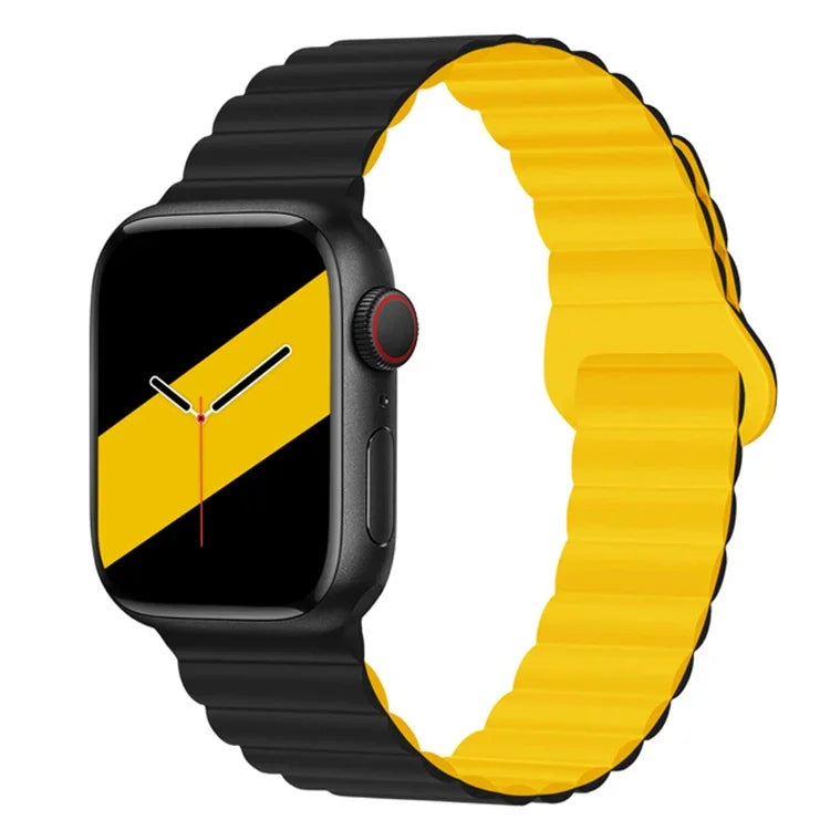 سوار ساعة سيليكون مغناطيسي بإبزيم عكسي لسلسلة Apple Watch، 7 مقاس 45مم / 6&SE&5&4 مقاس 44مم / 3&2&1 مقاس 42مم، 7 مقاس 41مم / 6&SE&5&4 مقاس 40مم / 3&2&1 مقاس 38مم