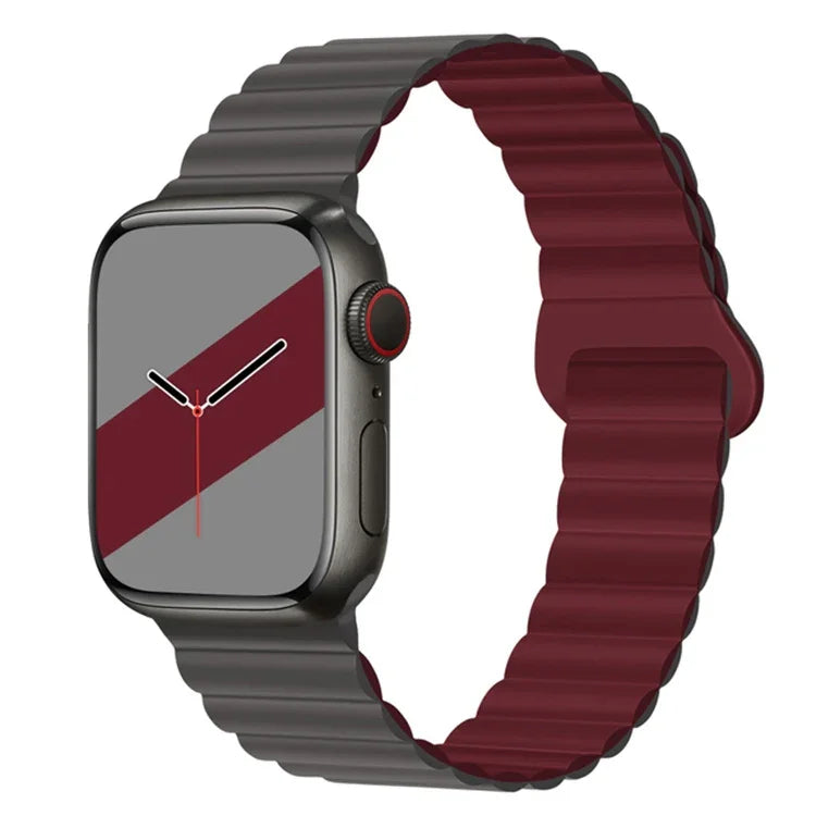 سوار ساعة سيليكون مغناطيسي بإبزيم عكسي لسلسلة Apple Watch، 7 مقاس 45مم / 6&SE&5&4 مقاس 44مم / 3&2&1 مقاس 42مم، 7 مقاس 41مم / 6&SE&5&4 مقاس 40مم / 3&2&1 مقاس 38مم