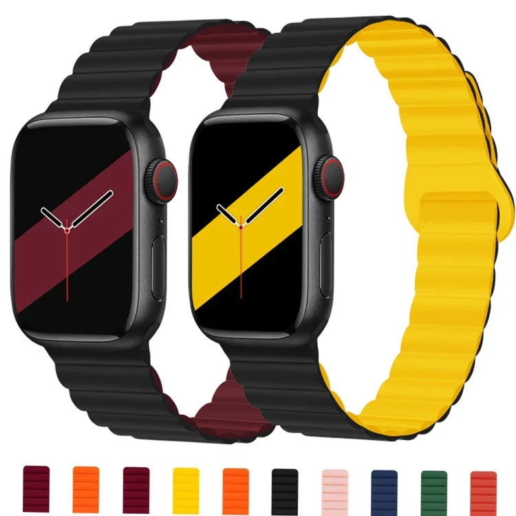سوار ساعة سيليكون مغناطيسي بإبزيم عكسي لسلسلة Apple Watch، 7 مقاس 45مم / 6&SE&5&4 مقاس 44مم / 3&2&1 مقاس 42مم، 7 مقاس 41مم / 6&SE&5&4 مقاس 40مم / 3&2&1 مقاس 38مم