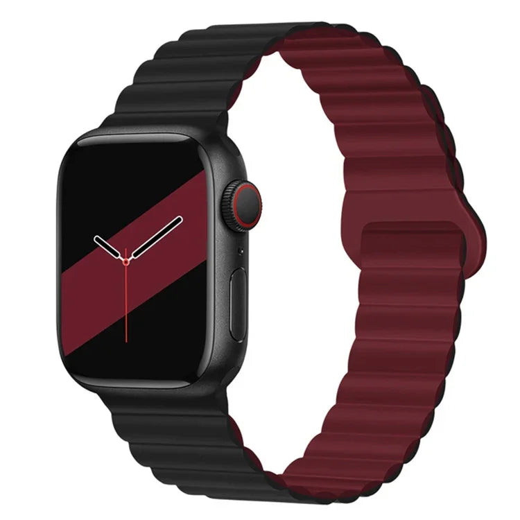 سوار ساعة سيليكون مغناطيسي بإبزيم عكسي لسلسلة Apple Watch، 7 مقاس 45مم / 6&SE&5&4 مقاس 44مم / 3&2&1 مقاس 42مم، 7 مقاس 41مم / 6&SE&5&4 مقاس 40مم / 3&2&1 مقاس 38مم