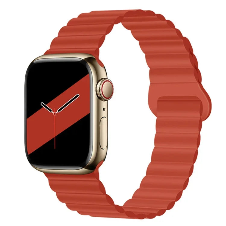 سوار ساعة سيليكون مغناطيسي بإبزيم عكسي لسلسلة Apple Watch، 7 مقاس 45مم / 6&SE&5&4 مقاس 44مم / 3&2&1 مقاس 42مم، 7 مقاس 41مم / 6&SE&5&4 مقاس 40مم / 3&2&1 مقاس 38مم