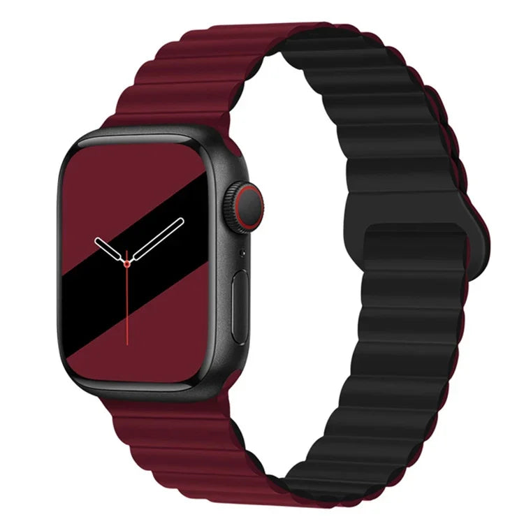سوار ساعة سيليكون مغناطيسي بإبزيم عكسي لسلسلة Apple Watch، 7 مقاس 45مم / 6&SE&5&4 مقاس 44مم / 3&2&1 مقاس 42مم، 7 مقاس 41مم / 6&SE&5&4 مقاس 40مم / 3&2&1 مقاس 38مم