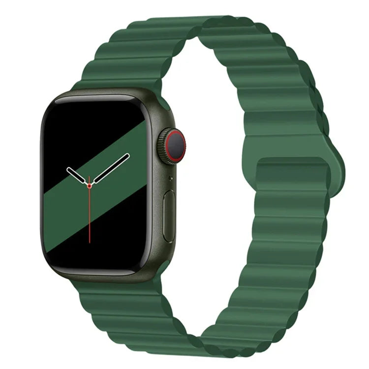 سوار ساعة سيليكون مغناطيسي بإبزيم عكسي لسلسلة Apple Watch، 7 مقاس 45مم / 6&SE&5&4 مقاس 44مم / 3&2&1 مقاس 42مم، 7 مقاس 41مم / 6&SE&5&4 مقاس 40مم / 3&2&1 مقاس 38مم