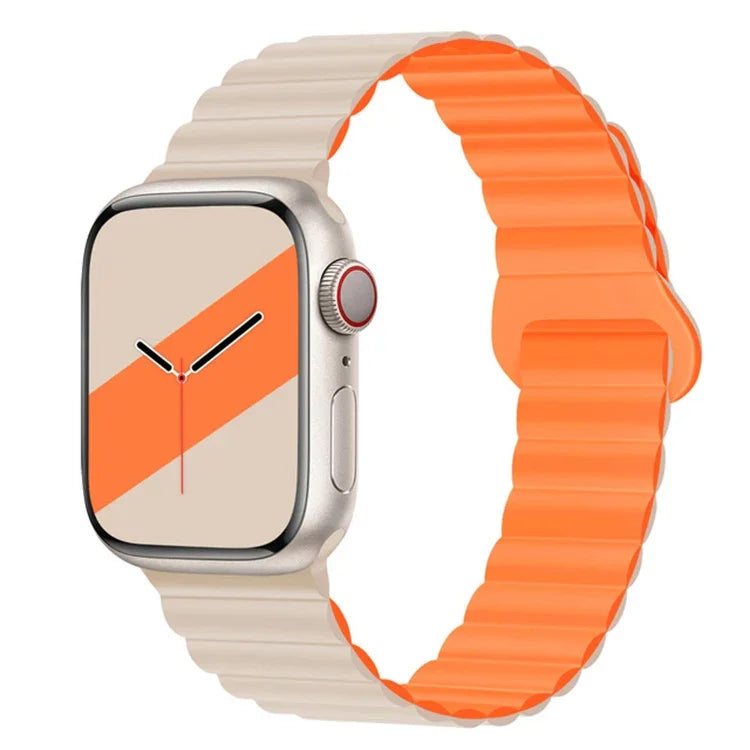 سوار ساعة سيليكون مغناطيسي بإبزيم عكسي لسلسلة Apple Watch، 7 مقاس 45مم / 6&SE&5&4 مقاس 44مم / 3&2&1 مقاس 42مم، 7 مقاس 41مم / 6&SE&5&4 مقاس 40مم / 3&2&1 مقاس 38مم
