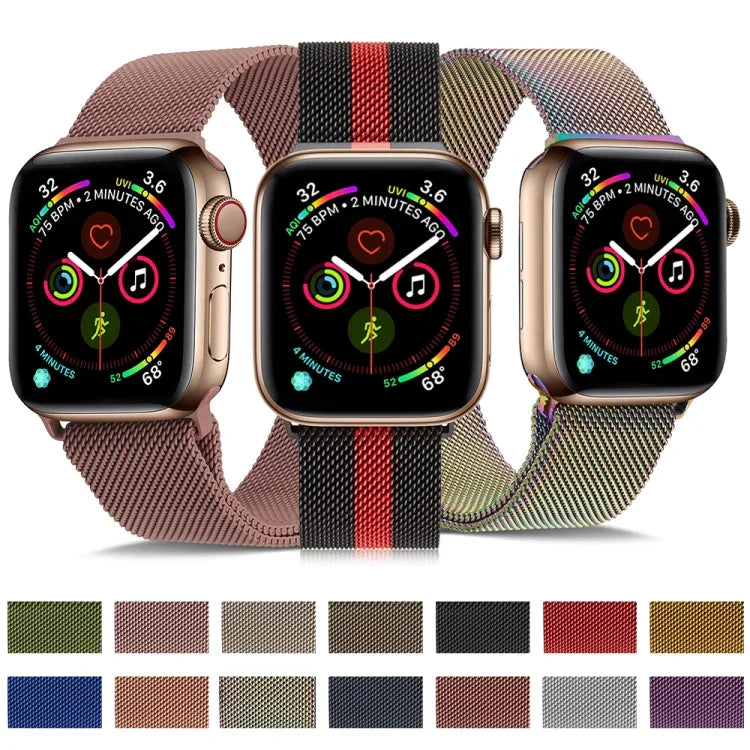 سوار ساعة ميلانيز من الفولاذ المقاوم للصدأ لسلسلة Apple Watch، 7 مقاس 45مم / 6&SE&5&4 مقاس 44مم / 3&2&1 مقاس 42مم، 7 مقاس 41مم / 6&SE&5&4 مقاس 40مم / 3&2&1 مقاس 38مم