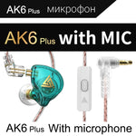 سماعة أذن سلكية ديناميكية مع كابل صوت قابل للفصل مع باس عالي HiFi QKZ AK6 PLUS، مع ميكروفون، بدون ميكروفون