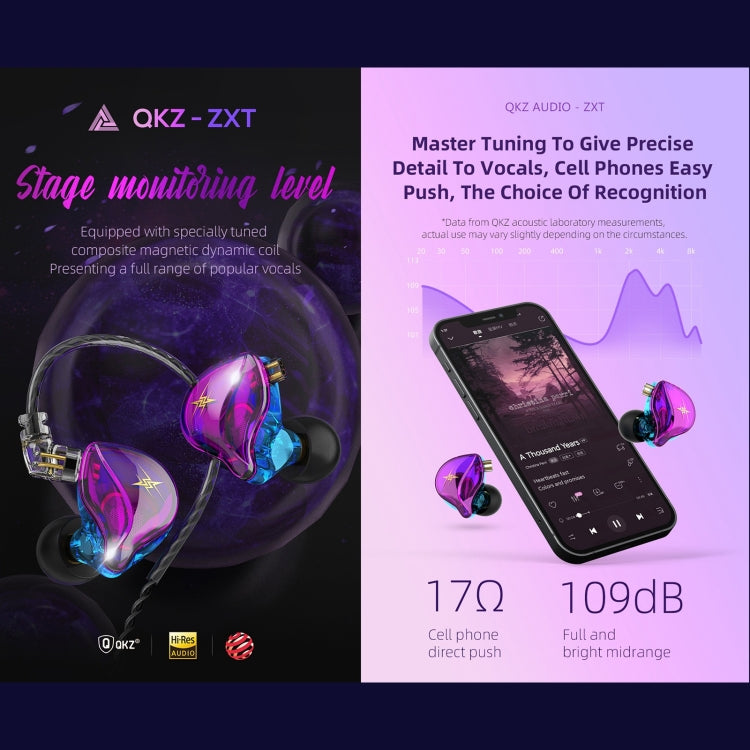 سماعة أذن رياضية داخل الأذن مع تحكم سلكي وموصل ستيريو هاي فاي QKZ ZXT، النسخة القياسية، مع ميكروفون