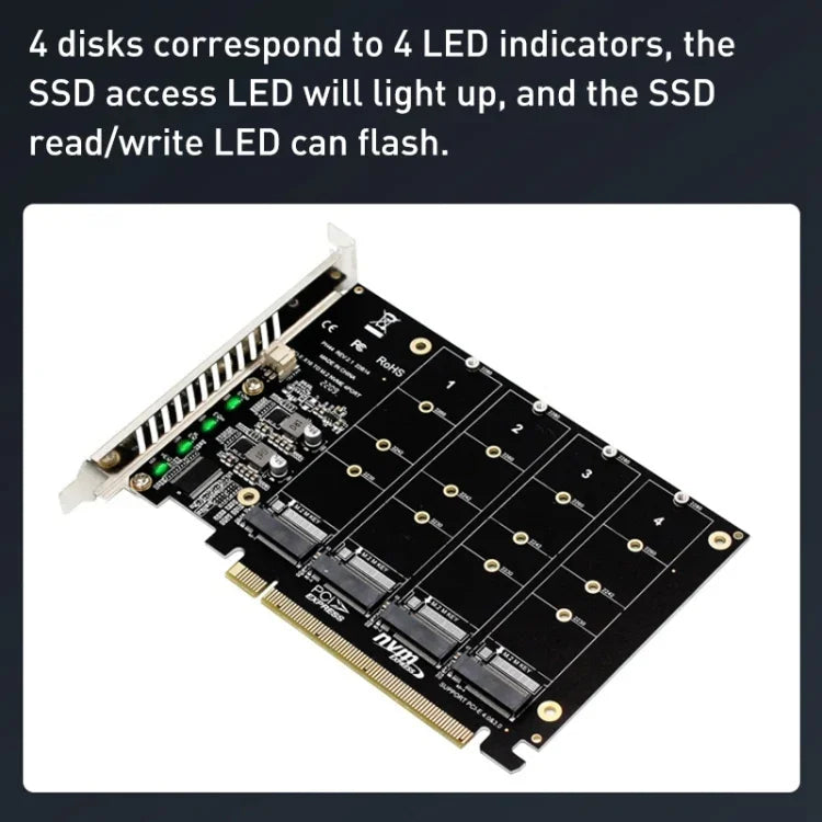 بطاقة مصفوفة أقراص PH44 NVME 4 PCI-E لتقسيم الإشارة