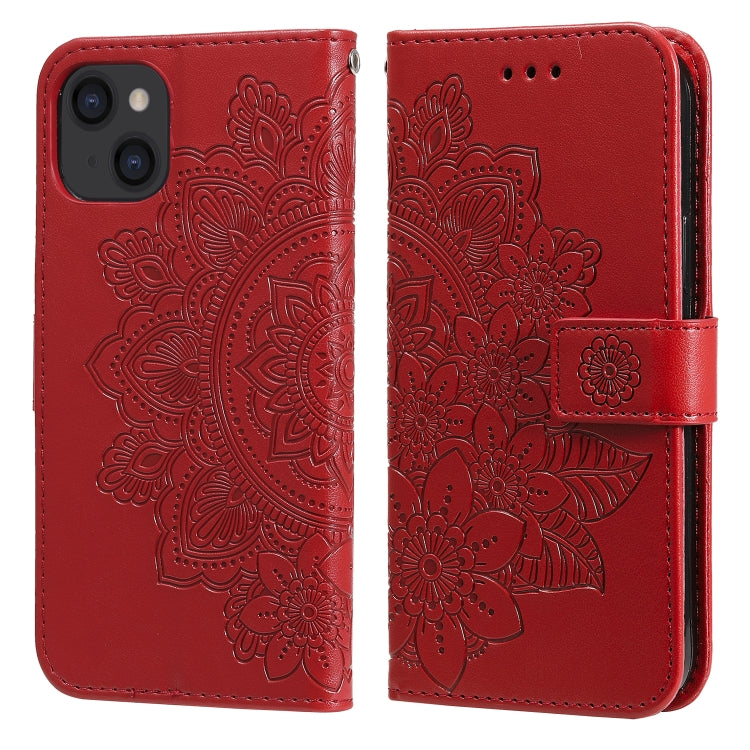 7-petal Flowers Embossing Leather Case, For iPhone 14, For iPhone 14 Plus, For iPhone 14 Pro, For iPhone 14 Pro Max