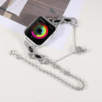 سوار ساعة من الفولاذ المقاوم للصدأ بسلسلة مزدوجة وخرزتين لسلسلة Apple Watch، 7 45مم / 6&SE&5&4 44مم / 3&2&1 42مم، 7 41مم / 6&SE&5&4 40مم / 3&2&1 38مم
