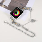 سوار ساعة من الفولاذ المقاوم للصدأ بسلسلة مزدوجة وخرزتين لسلسلة Apple Watch، 7 45مم / 6&SE&5&4 44مم / 3&2&1 42مم، 7 41مم / 6&SE&5&4 40مم / 3&2&1 38مم