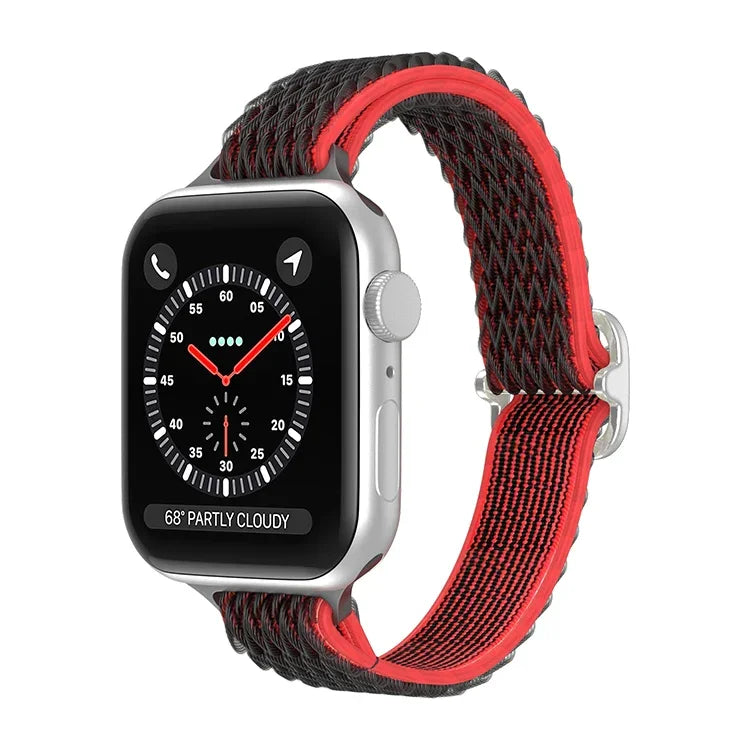 سوار ساعة نايلون خصر صغير بنمط موجي لسلسلة Apple Watch، 7 45مم / 6&SE&5&4 44مم / 3&2&1 42مم، 7 41مم / 6&SE&5&4 40مم / 3&2&1 38مم