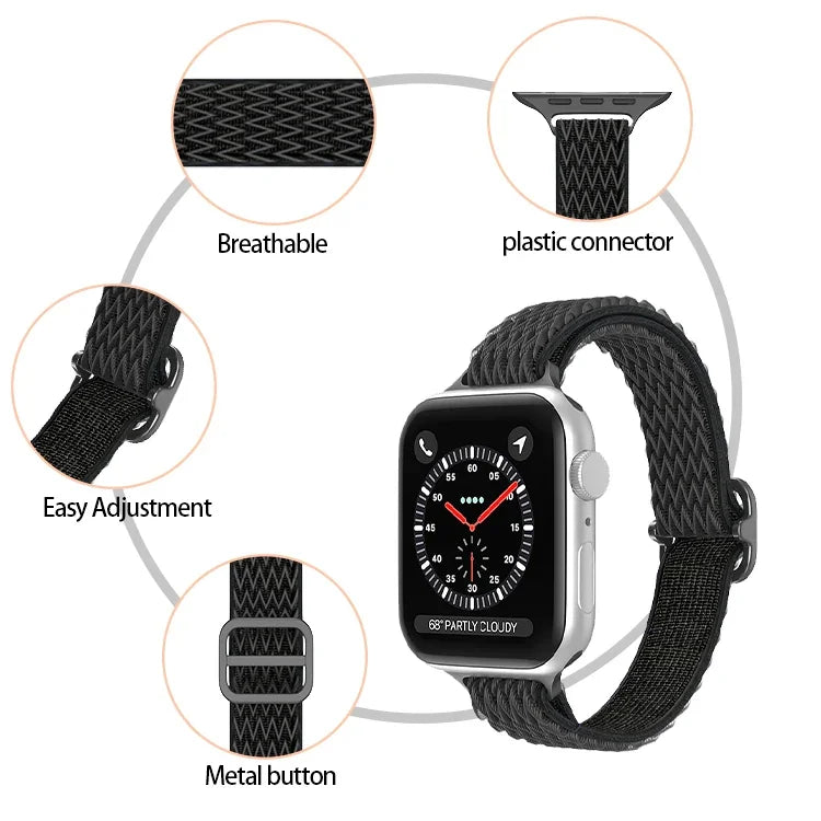 سوار ساعة نايلون خصر صغير بنمط موجي لسلسلة Apple Watch، 7 45مم / 6&SE&5&4 44مم / 3&2&1 42مم، 7 41مم / 6&SE&5&4 40مم / 3&2&1 38مم