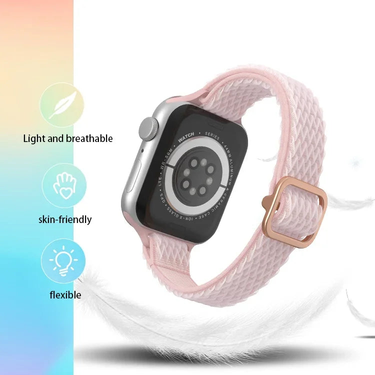 سوار ساعة نايلون خصر صغير بنمط موجي لسلسلة Apple Watch، 7 45مم / 6&SE&5&4 44مم / 3&2&1 42مم، 7 41مم / 6&SE&5&4 40مم / 3&2&1 38مم