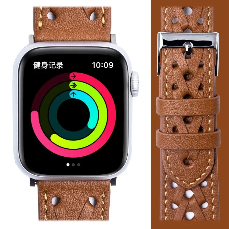 سوار ساعة من الجلد الطبيعي المنسوج لسلسلة Apple Watch، 7 45مم / 6&SE&5&4 44مم / 3&2&1 42مم، 7 41مم / 6&SE&5&4 40مم / 3&2&1 38مم