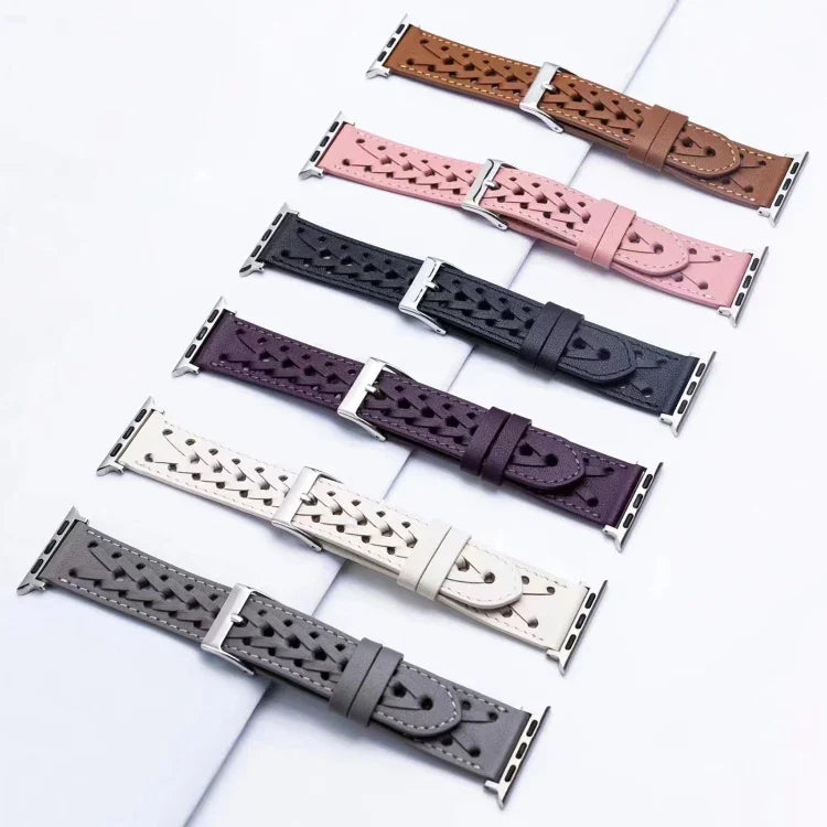 سوار ساعة من الجلد الطبيعي المنسوج لسلسلة Apple Watch، 7 45مم / 6&SE&5&4 44مم / 3&2&1 42مم، 7 41مم / 6&SE&5&4 40مم / 3&2&1 38مم