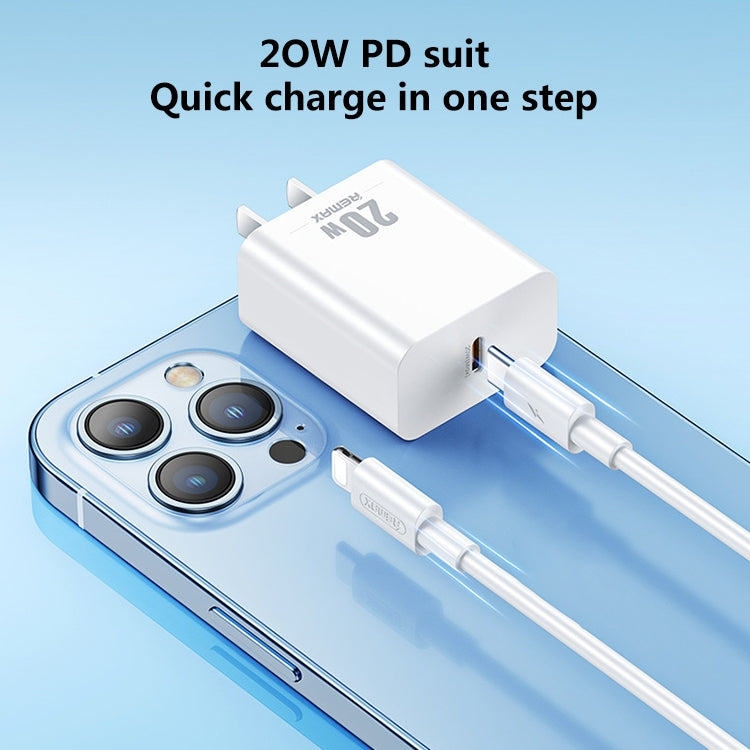 شاحن REMAX RP-U5 Extreme 2 Series 20 واط PD + مجموعة كابل بيانات USB-C / Type-C إلى 8 سنون للشحن السريع بطول 1 متر، قابس الصين، قابس الاتحاد الأوروبي، قابس الولايات المتحدة