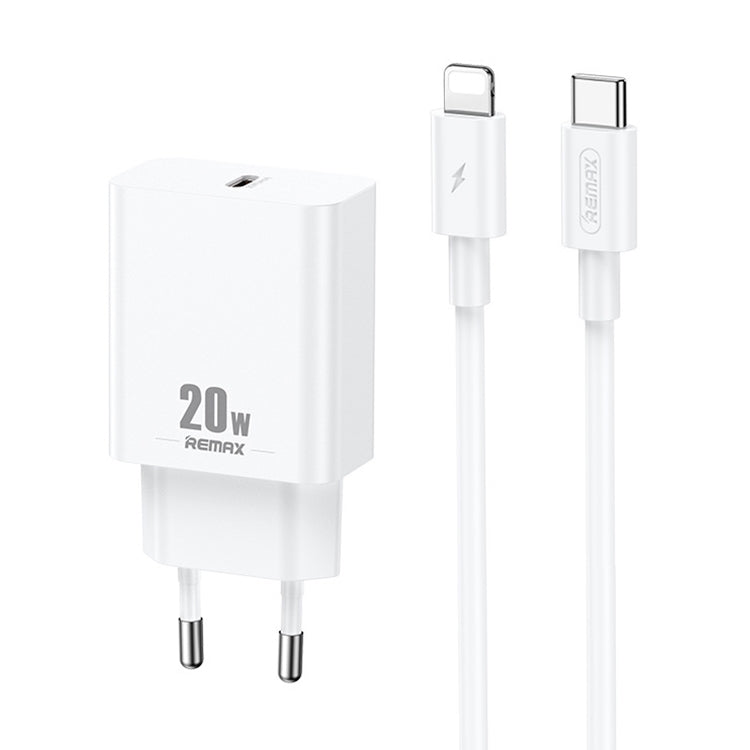شاحن REMAX RP-U5 Extreme 2 Series 20 واط PD + مجموعة كابل بيانات USB-C / Type-C إلى 8 سنون للشحن السريع بطول 1 متر، قابس الصين، قابس الاتحاد الأوروبي، قابس الولايات المتحدة