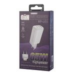 شاحن REMAX RP-U55 Territory Series 65 واط USB + منفذين USB-C / Type-C للشحن السريع، قابس الاتحاد الأوروبي، قابس المملكة المتحدة، قابس الصين